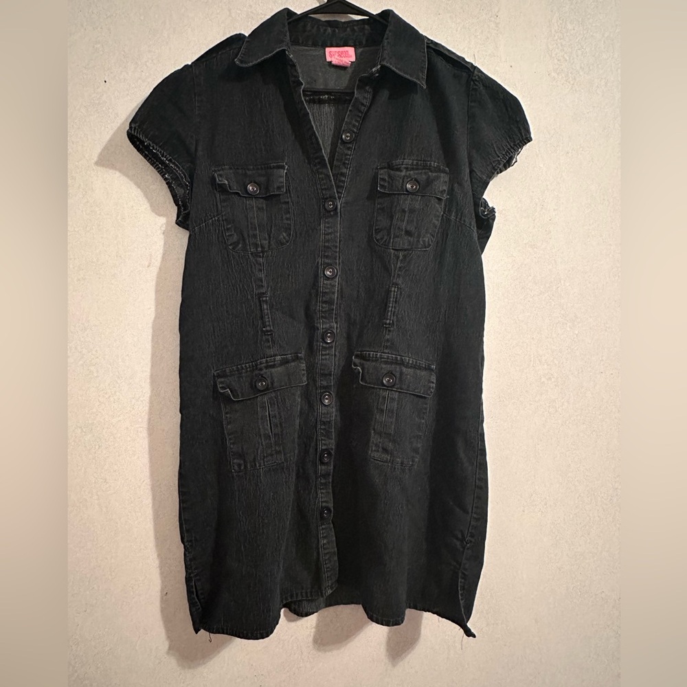 She’s Cool Black Denim Button Up Dress